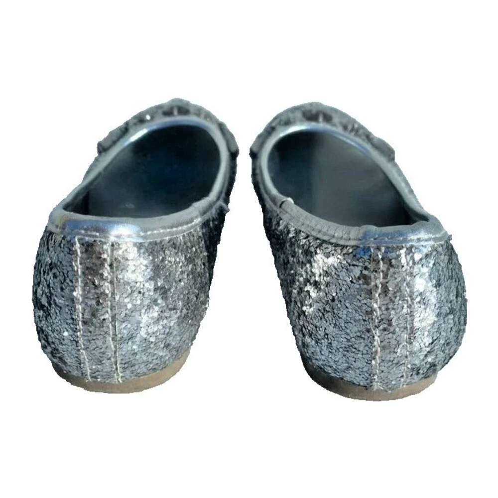 Gymboree Silver Ballet Flats Dress Sparkle Gems Girls Shoes Sz 10 T (Says 11 T)